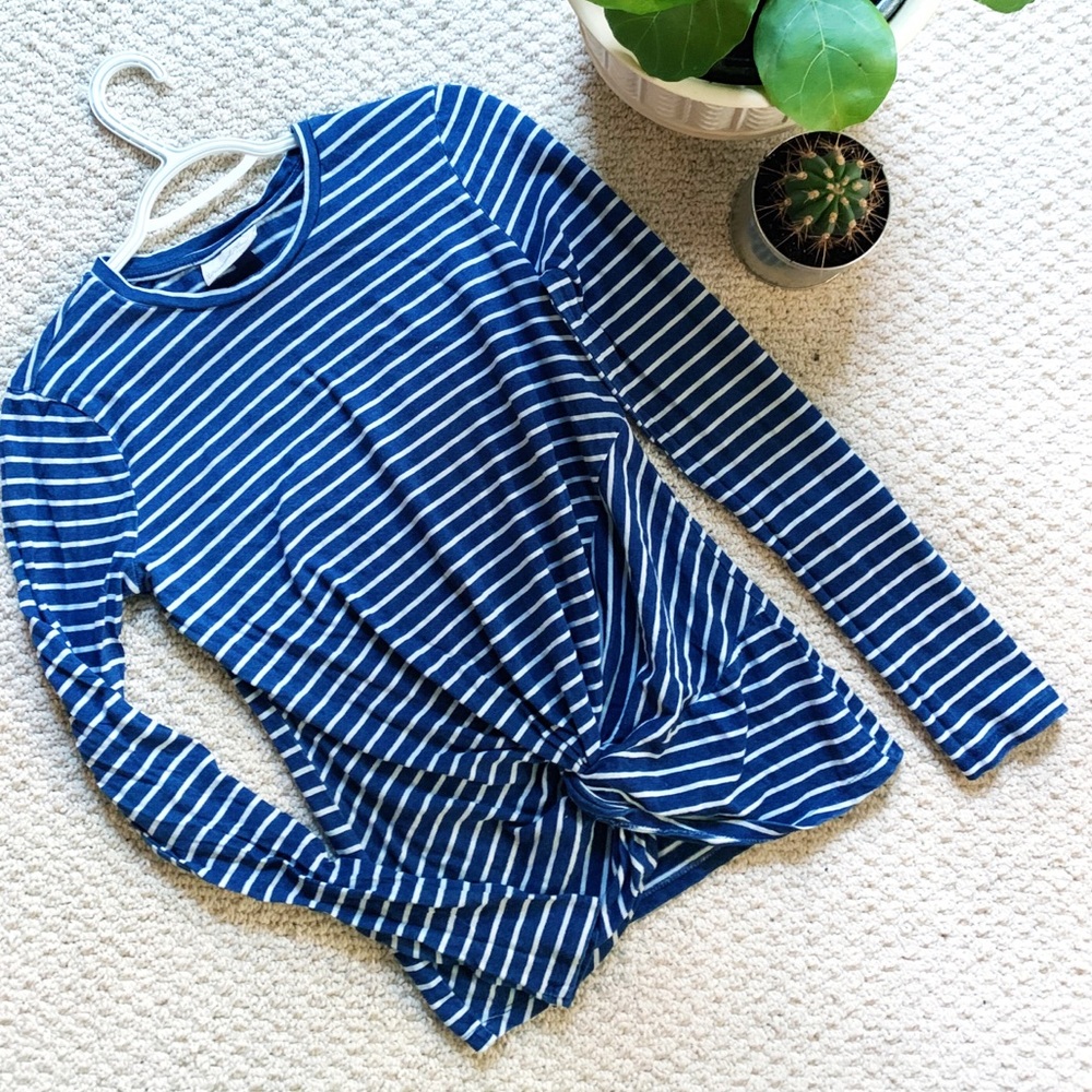 Blue and white striped top